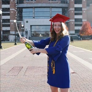 Royal blue dress with bell sleeves
